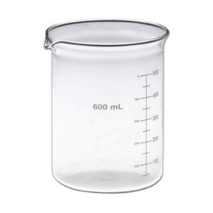 600 ml glass beaker with printed volume graduations